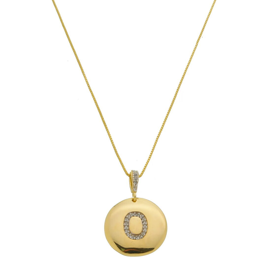 Pingente Letra O Moeda Tássia Cravejado Cristal Dourado